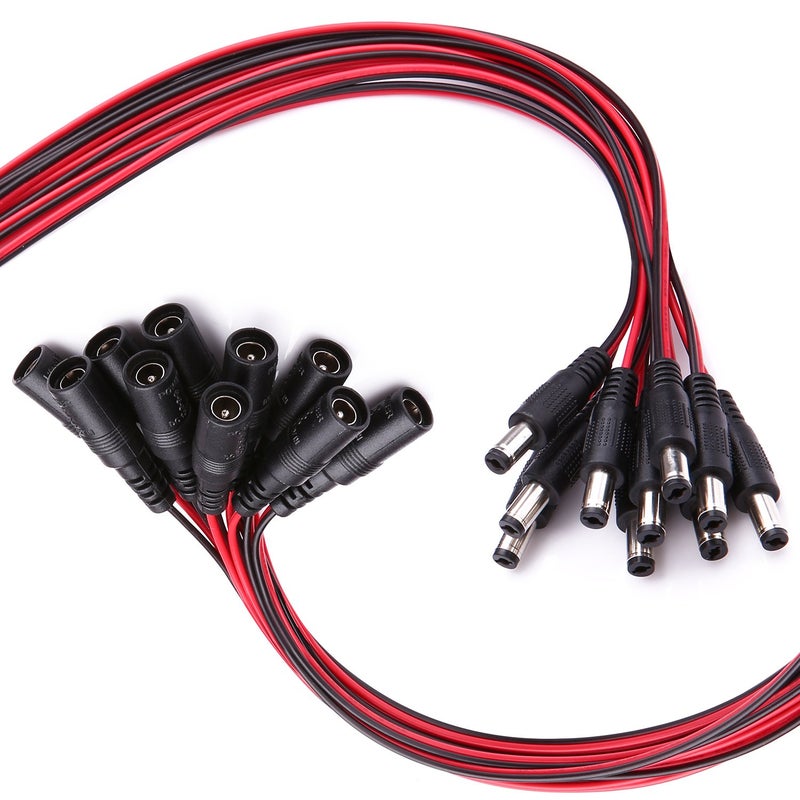 WILDHD DC Power Pigtails Cable 10Pack Female&10Pack Male Connectors for CCTV Security Camera and Lighting Power Adapter - Image 1